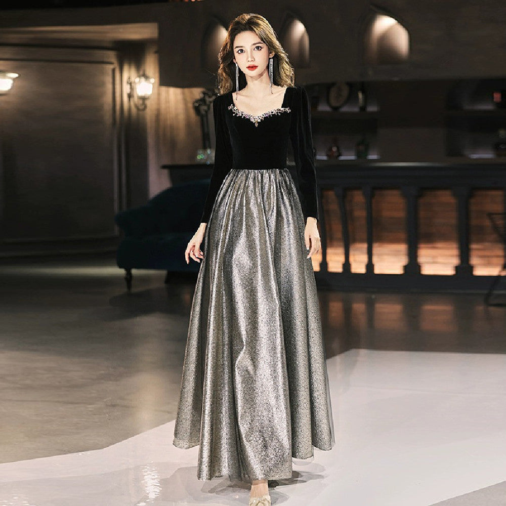ZAYVORE Velvet Black Evening Gown | Luxury Long Sleeve Wedding Dress