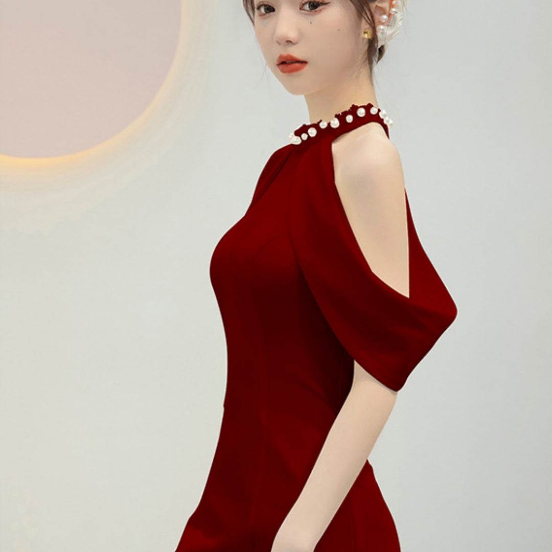 ZAYVORE Wine Red Halter Engagement Dress | Luxury Wedding Party Dress