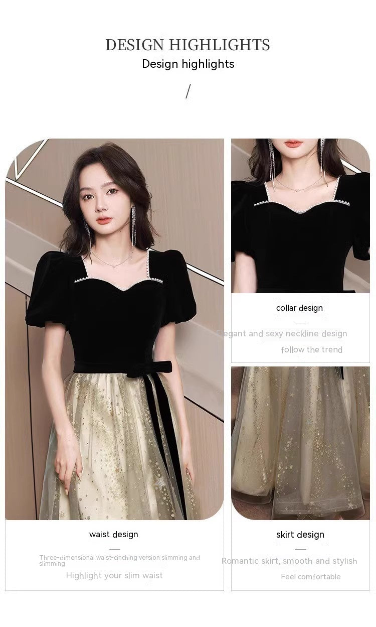 ZAYVORE French Luxury Black Evening Dress | Elegant Mesh Ceremony Dress