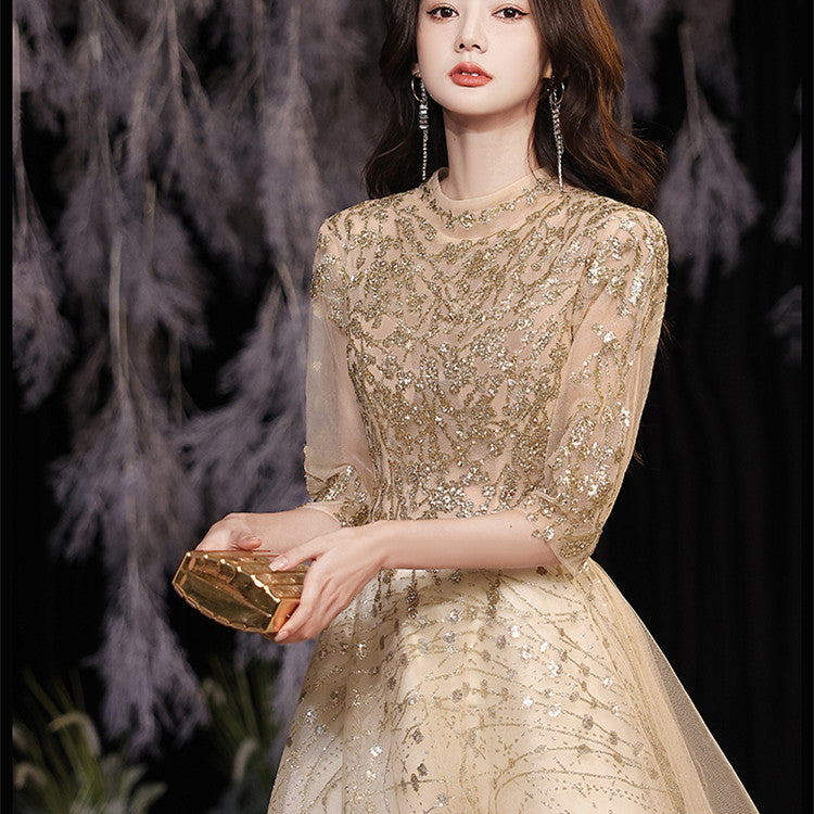 ZAYVORE Champagne Gold Beaded Evening Gown | Luxury Formal Dress