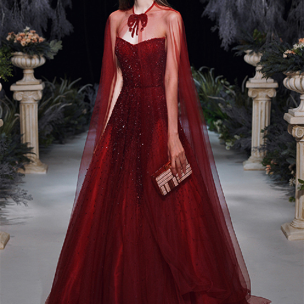 ZAYVORE Wine Red Bridal Toast Dress | Luxury Wedding Evening Gown