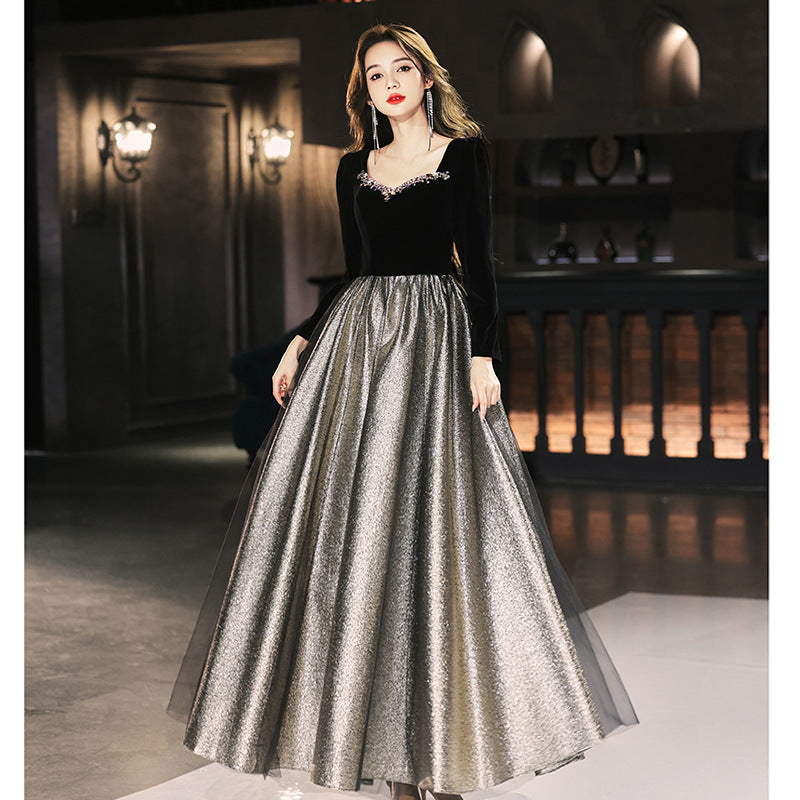 ZAYVORE Velvet Black Evening Gown | Luxury Long Sleeve Wedding Dress
