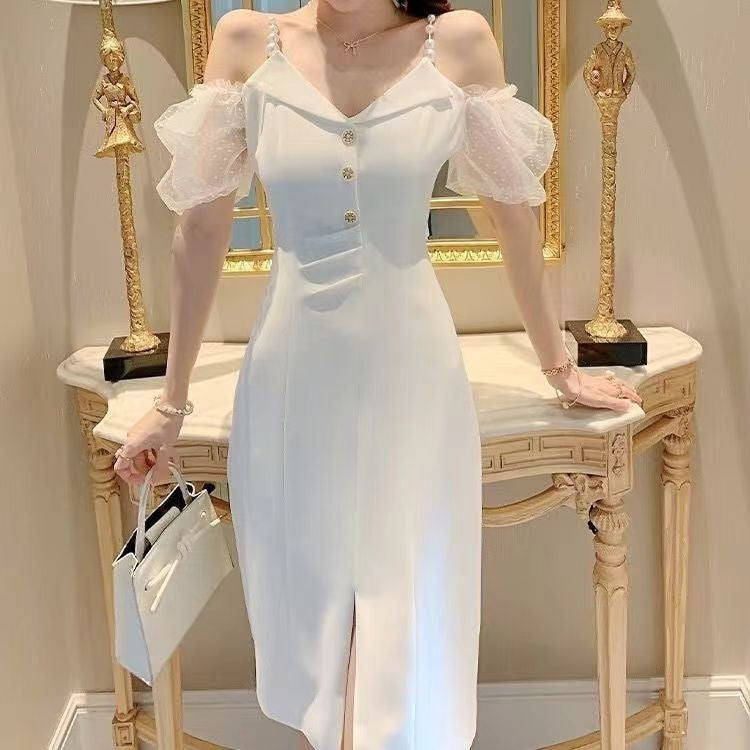 ZAYVORE Light Luxury Off-Shoulder V-Neck Camisole Dress