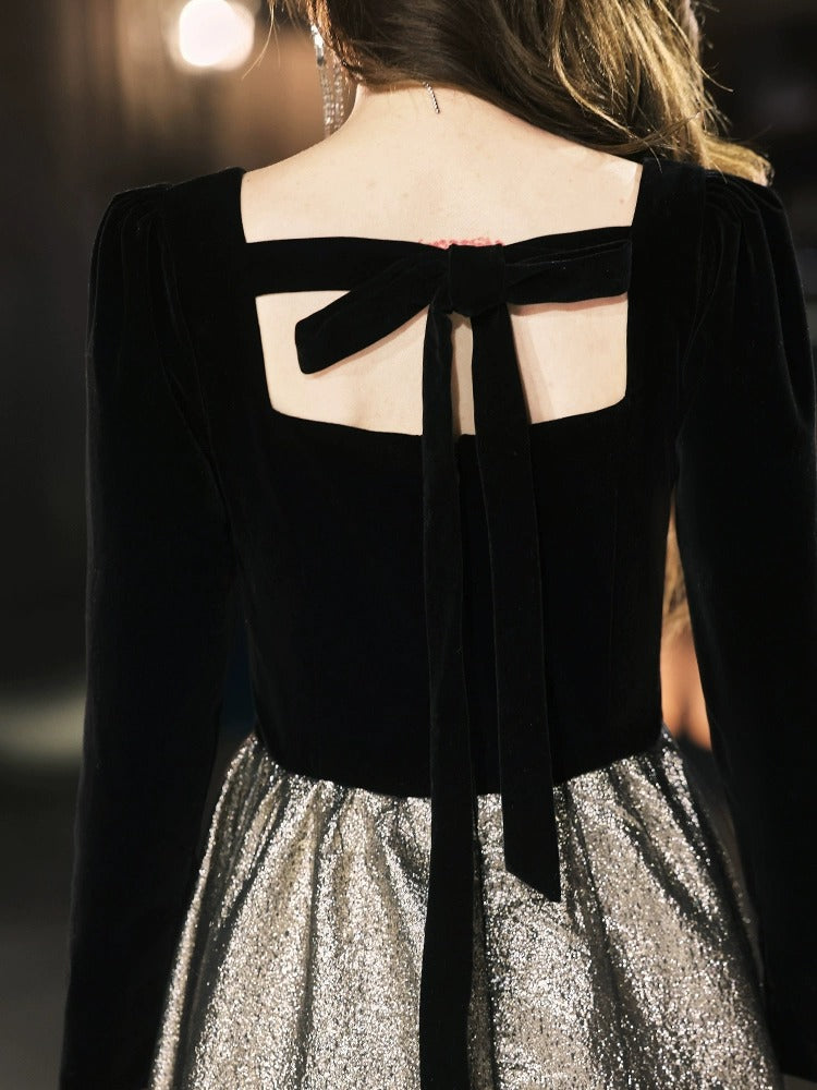 ZAYVORE Velvet Black Evening Gown | Luxury Long Sleeve Wedding Dress