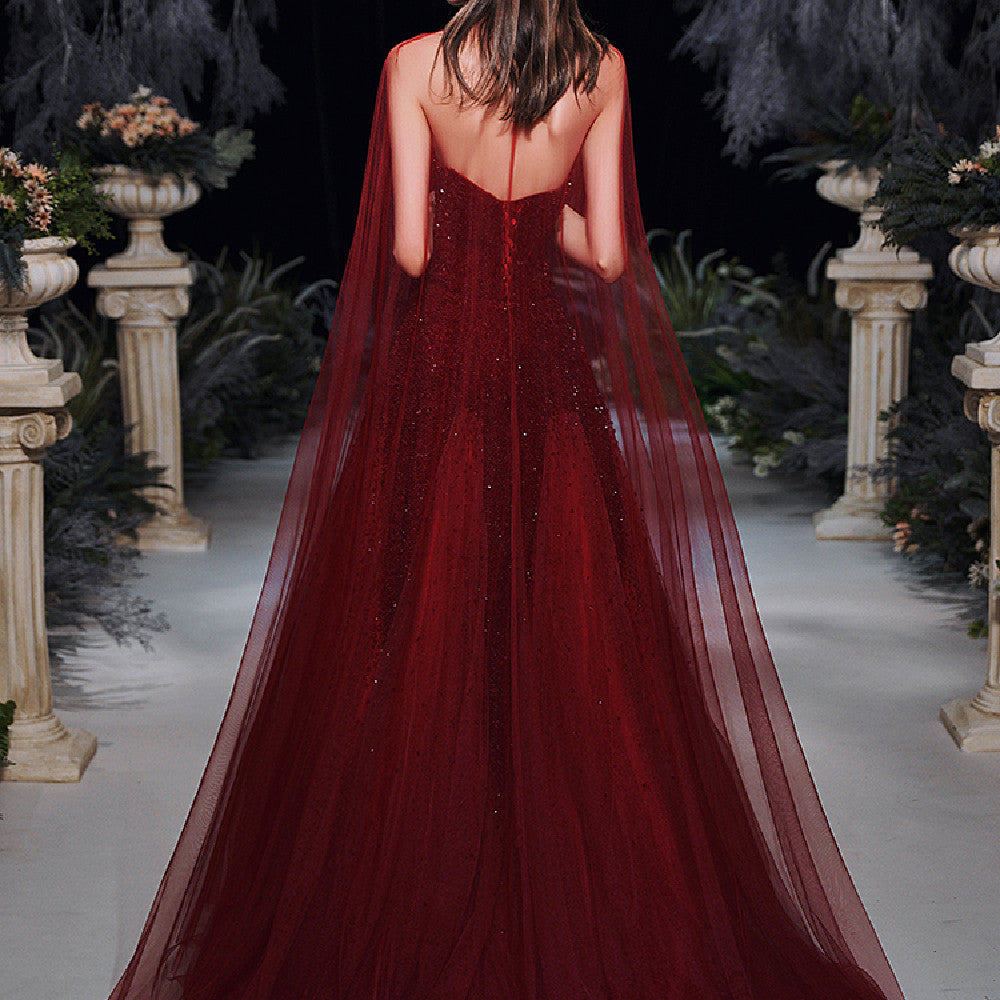 ZAYVORE Wine Red Bridal Toast Dress | Luxury Wedding Evening Gown