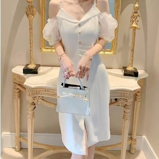 ZAYVORE Light Luxury Off-Shoulder V-Neck Camisole Dress