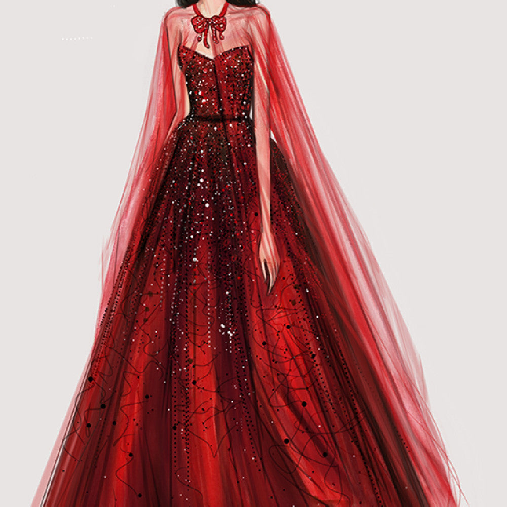 ZAYVORE Wine Red Bridal Toast Dress | Luxury Wedding Evening Gown