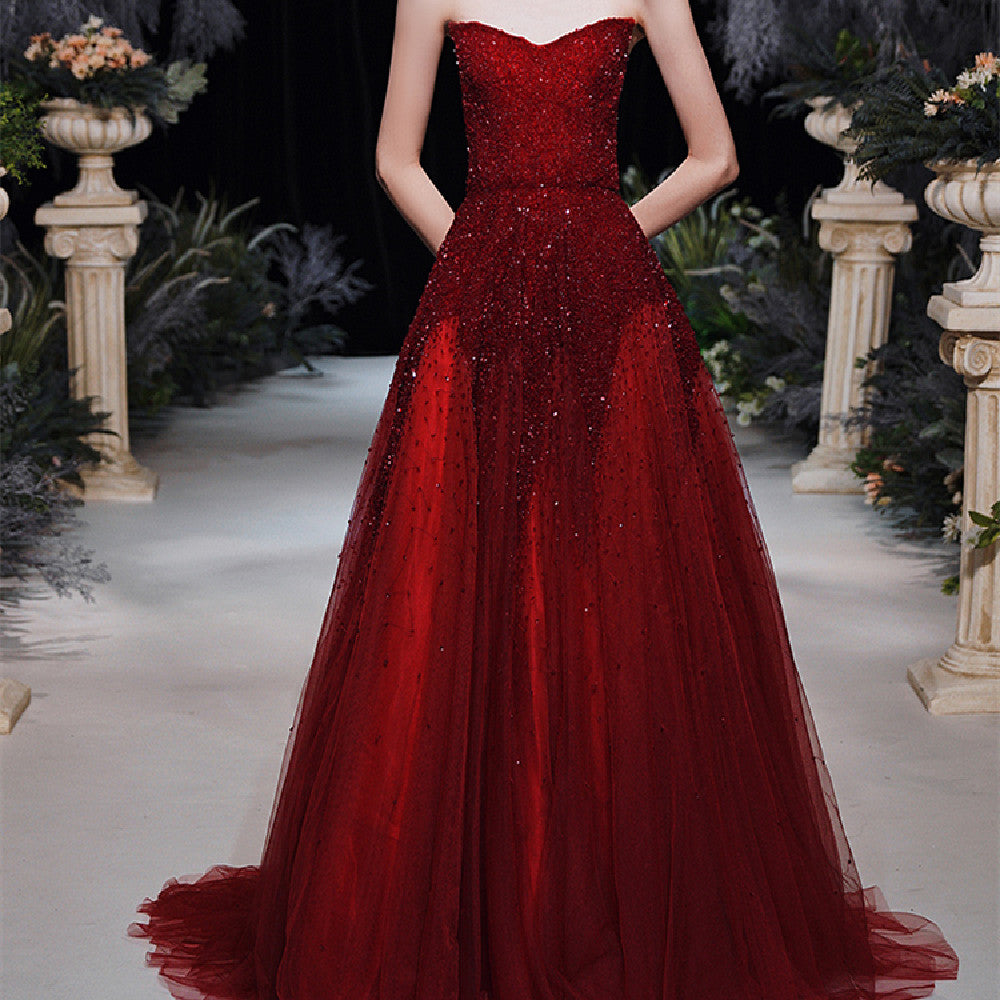 ZAYVORE Wine Red Bridal Toast Dress | Luxury Wedding Evening Gown
