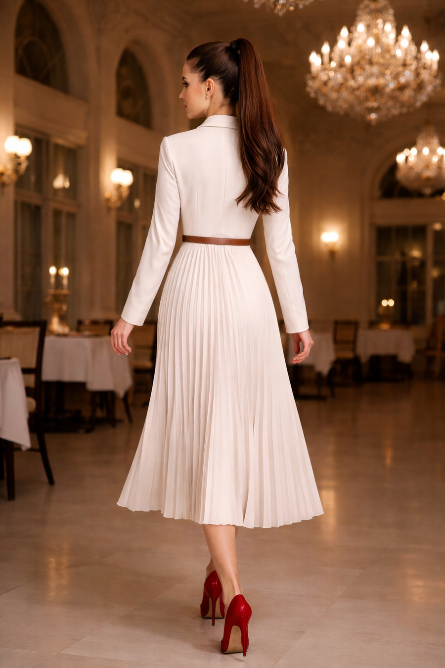 ZAYVORE French V-Neck Suit Dress | Elegant Long Sleeve Belted Dress